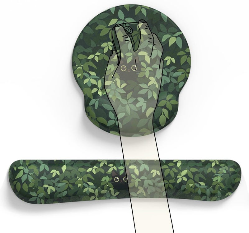 Mechanical Cattle Cute Ergonomic Green Mouse Pad Cat Wrist Support,[ 20% Larger] Wrist Rest Gel Anime Kawaii 3D Green Office Plants Mouse Pads, Keyboards Silicon Wrist Pad,Pain Relief,Game Work Study Home Office. - Image 5